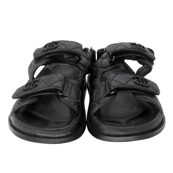 Chanel Crystal Dad 37 Quilted Leather Lambskin Flats Sandals CC-0519N-0182 - Picture 3 of 11